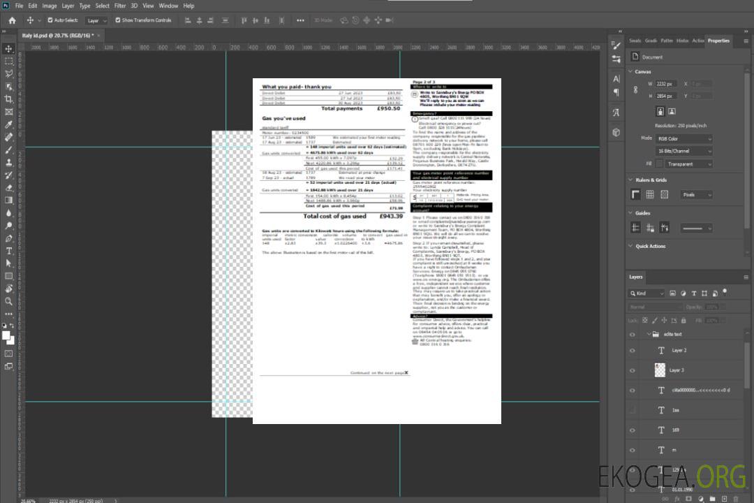 Facture de services publics de Sainsbury-Energy (British Gas), page 2. SCR template